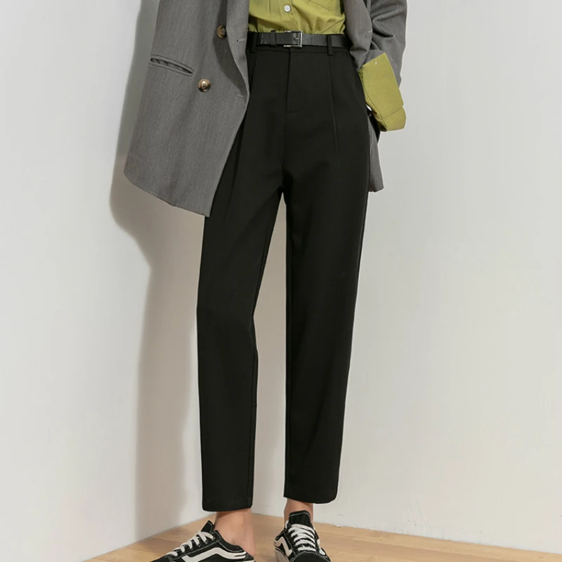 

Office Lady Elegant Straight Suits Pant Women 2021 New Spring Summer Solid High Waist Harem Pants Female Long Trousers With Belt