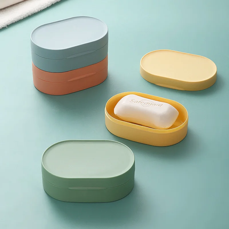 

New Round Oval Bathroom Soap Holder With Cover Portable Soap Box Waterproof Home Countertop Soap Dish Tray Bathroom Gadgets