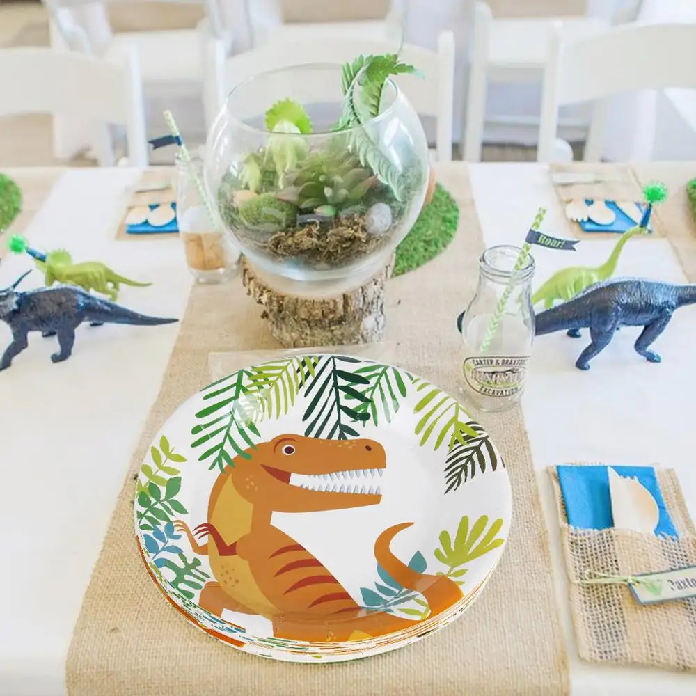 QIFU динозавр одноразовая посуда Динозавр тематическая вечеринка на день рождения