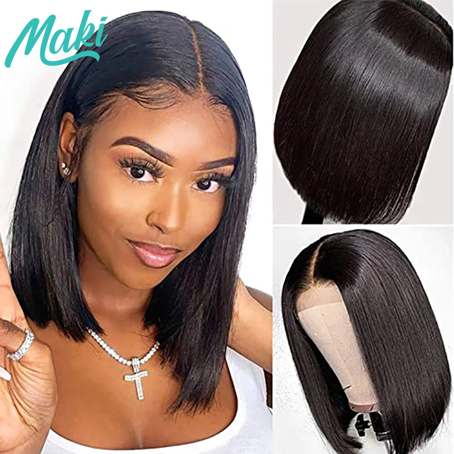 Maki Hair Short Bob Wigs Straight Lace Front Human Hair Wigs for Women Pre Pluck with 13x4 Lace Front Wig Glueless Lace Wig Remy