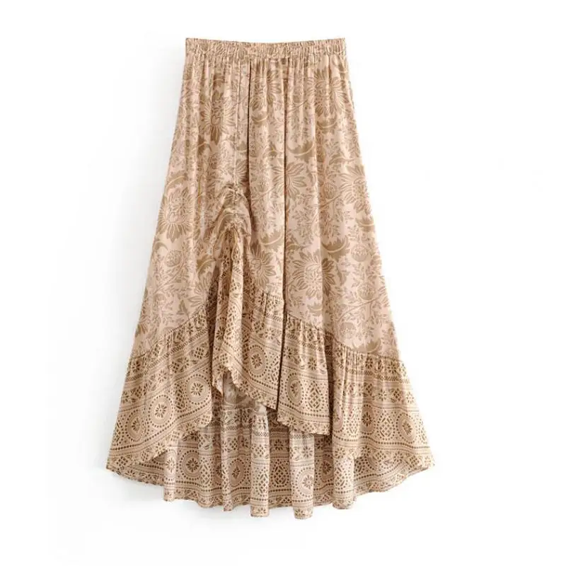 Винтажная юбка шикарная длинная с цветочным рисунком Женская мода 2020 эластичная