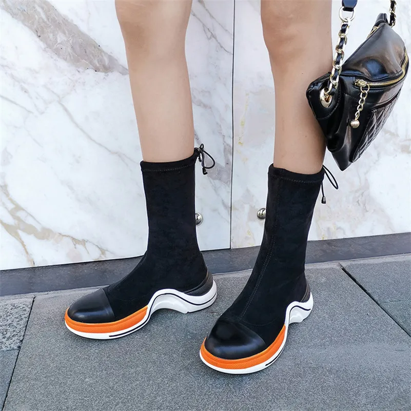 FEDONAS/2020 г. Популярные высокие сапоги на платформе женские эластичные из