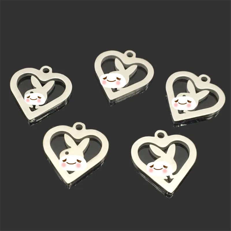 

10 pcs wholesale 16X18MM stainless steel new fashion heart rabbit charm accessories diy jewelry making for earrings necklaces
