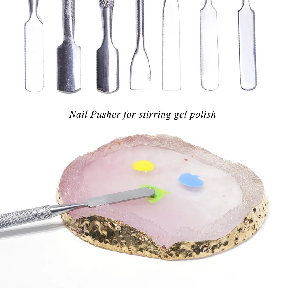 

7 Type Stainless Cuticle Pusher Nail Art Stirring Manicure Remover Makeup Tools Nipper Pusher Trimmer Cuticle Remover