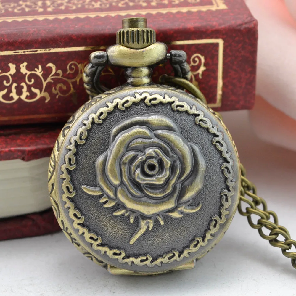 Vintage Pocket Watch Rose Butterfly Hollow Pattern Punk Wind Bronze Quartz Pendant Necklace Gift карманные часы 03* | Наручные
