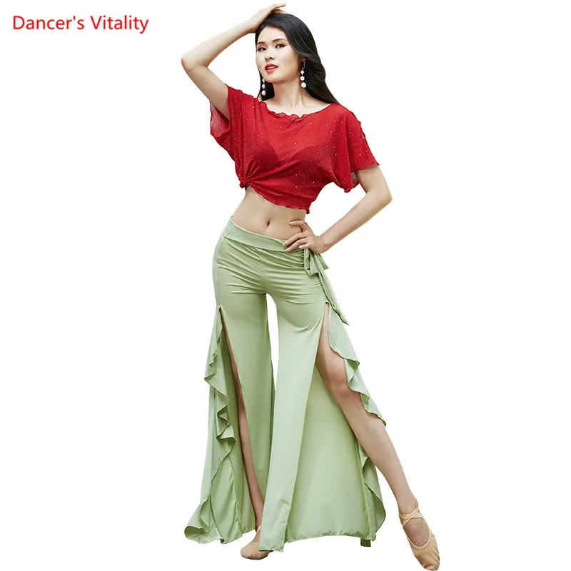 

Belly Dance Female Adult Elegant Top Long Pants Practice Clothes Suit Women Shirt Split Trousers Profession Performance Clothing