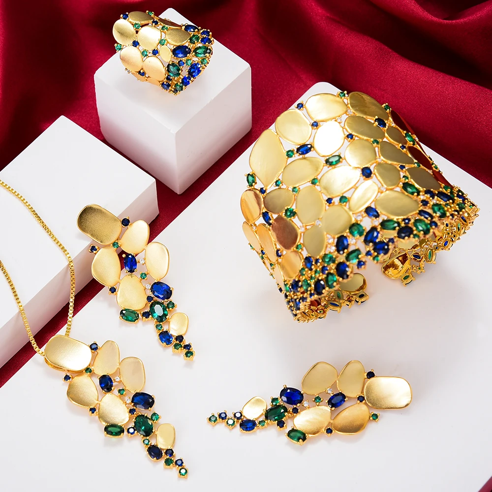 Роскошные Золотые Широкие серьги KellyBola с ожерельем, браслетом, кольцом, набор африканских женщин, Свадебная вечеринка, модные изысканные юв...