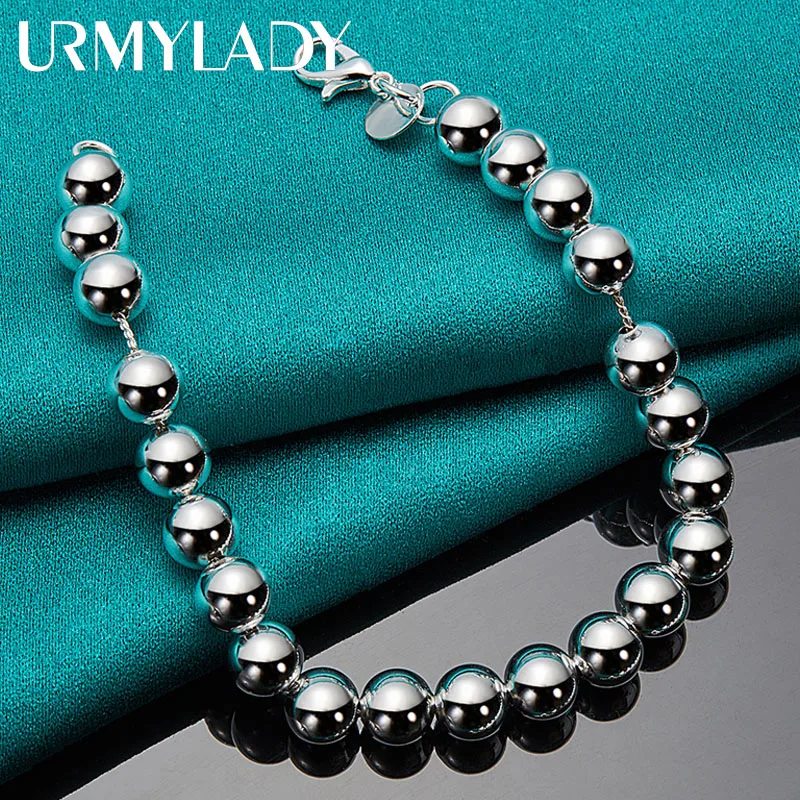 

URMYLADY 925 Sterling Silver 8MM Smooth Beading Bracelet For Women Wedding Engagement Party Fashion Jewelry