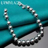 urmylady 925 sterling silver 8mm smooth beads ball chain charm bracelet wedding engagement party for women fashion jewelry