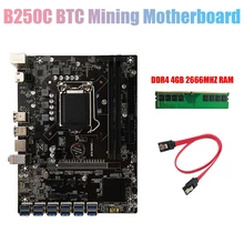 B250C BTC Mining Motherboard+DDR4 4G 2666MHZ Memory 12XPCIE to USB3.0 Graphics Card Slot LGA1151 Computer Motherboard