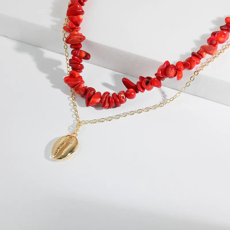 

Ethnic Style Bohemian Natural Stone Shell Double Layer Creative Necklace Birthday Gift Valentine's Day Necklace Elegant