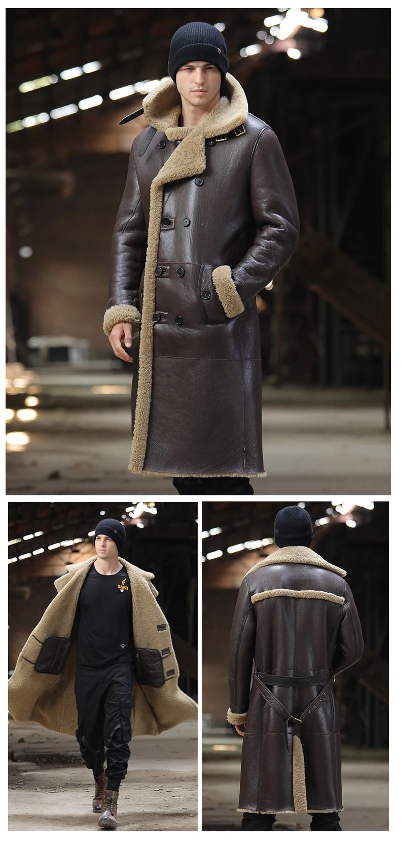 Шуба из натуральной овчины мужской двубортный длинный натуральная кожа одежда зима натуральный мех пальто большой размер 5XL 6XL 7XL