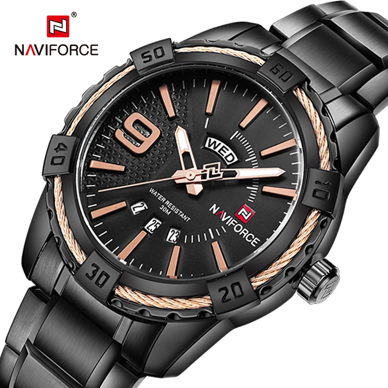 

NAVIFORCE Watch Men Business Casual Date and Day Display Quartz Clock Military Sports Stainless Steel Waterproof Wristwatch Male