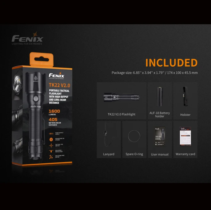 2019 Новый Fenix TK22 V2.0 Max 1600 люменов питание от большой емкости 21700 литий ионная