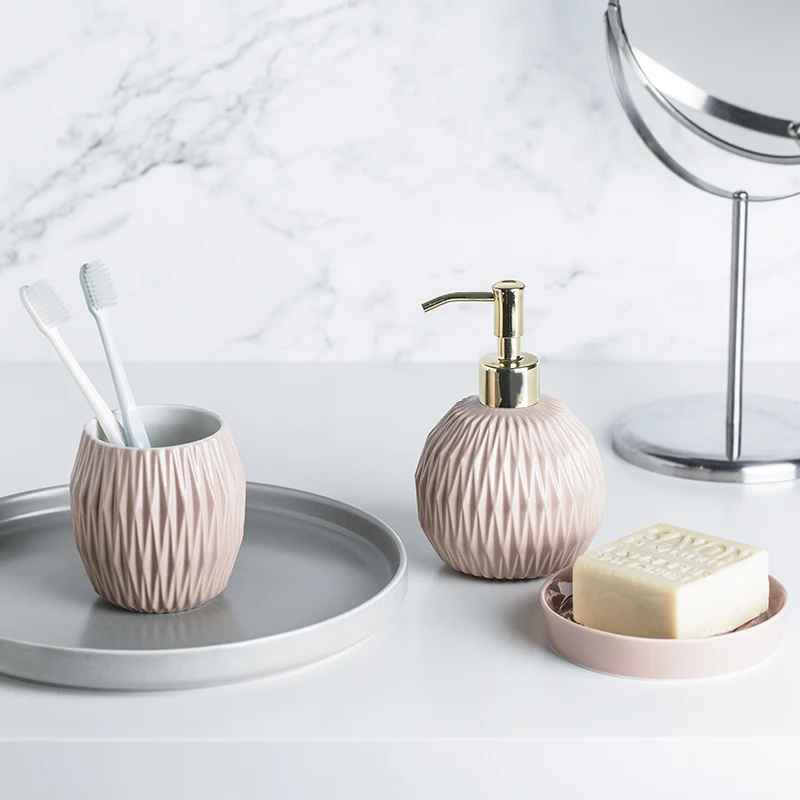 5-piece Set Ceramics Bathroom Accessory Set Washing Tools Bottle Mouthwash Cup Soap Toothbrush Holder Household Articles