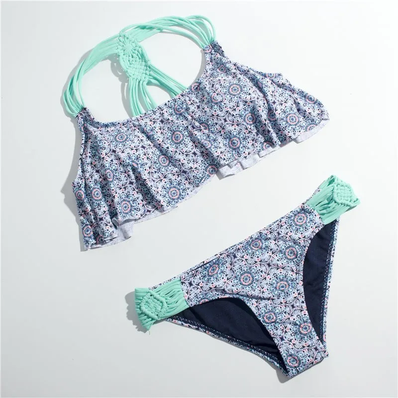 Falbala сексуальный женский купальник с принтом бандаж бикини набор 2020 классический купальный костюм для