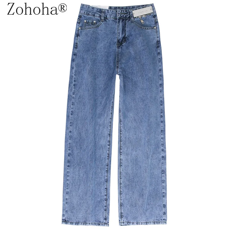 

Zohoha Woman Jeans High Waist Clothes Wide Leg Denim Clothing Blue Streetwear Vintage Quality 2021 Fashion Women Jeans