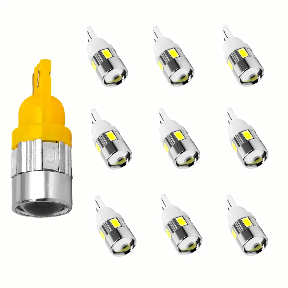T10 W5W 168 194 5630 6SMD светодиодный автомобильный прожектор с линзой автомобильная