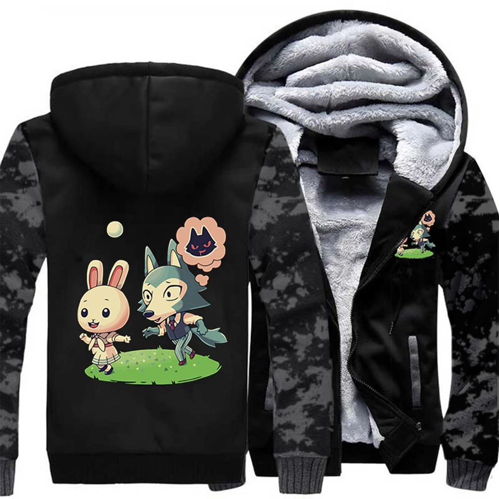

Beastars Japanese Anime Kawaii Wolf And Ribbit Raglan Thick Hoodies Top Men Jackets Winter Warm Sweatshirt Printed Raglan Coats