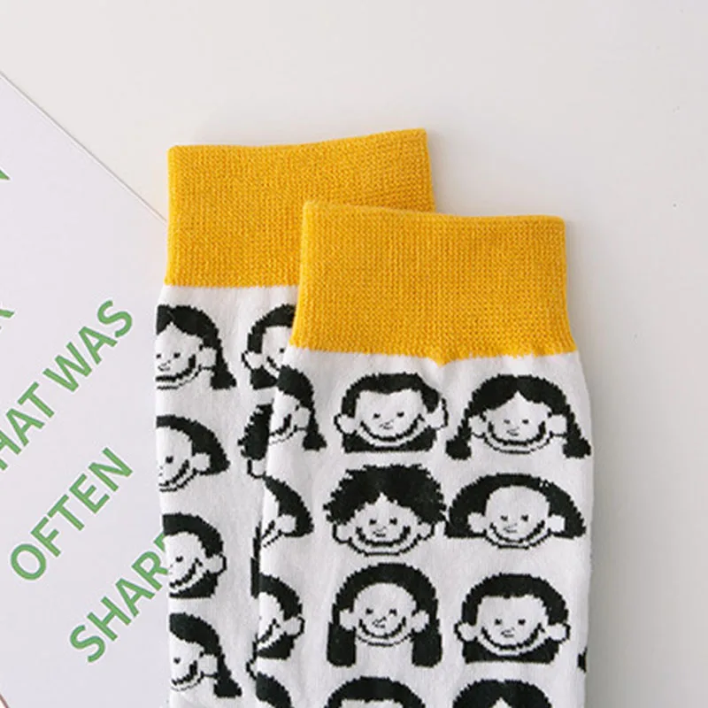 

Women's Sock Adult Sock Mid Tube Socks Breathable Crew Socks Soft for Female Combed Cotton Cartoon Portrait Sox 1Pair