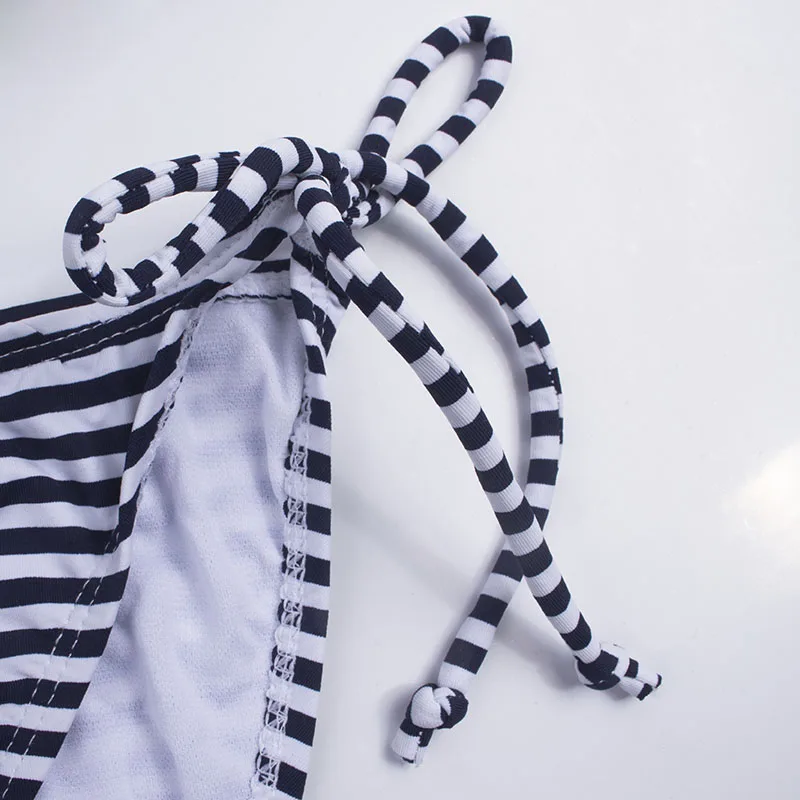 Комплект бикини женский с чашками пуш-ап и принтом купальный костюм в полоску