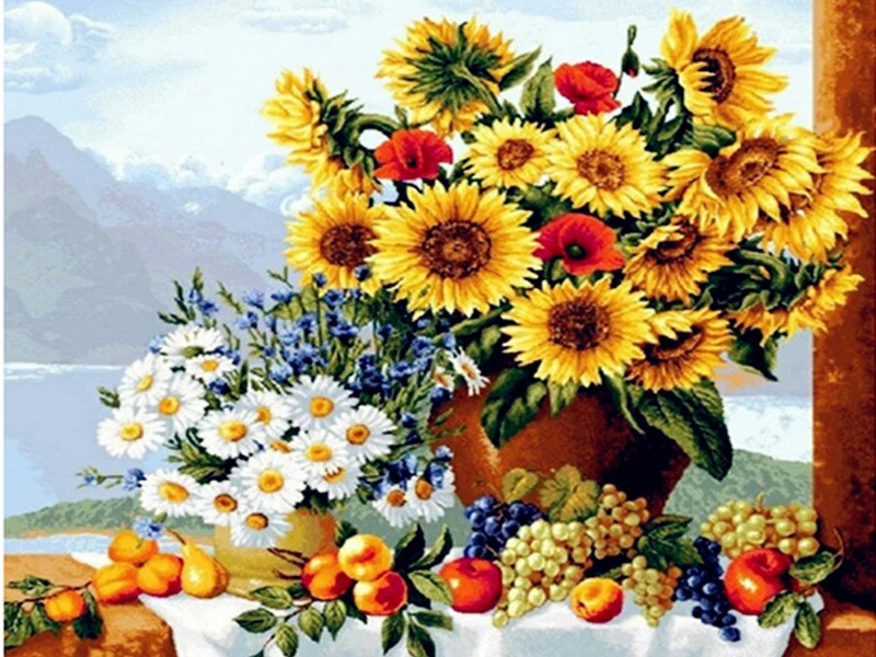 Алмазная вышивка цветок алмазная живопись сделай сам ромашки и фрукты полностью