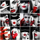 5D алмазная вышивка женщины полная круглая алмазная живопись черный красный Стразы мозаика вышивка крестиком ремесла