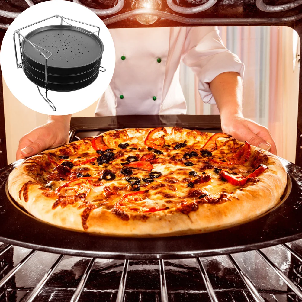 

1 Set 12 Inch Pizza Pans and Pizza Rack Non-stick Baking Trays for Oven