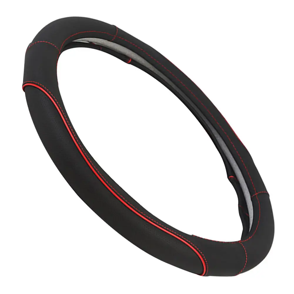 

Auto Car Steering Wheel Cover Non-slip Leather 38cm Universal Fit Black Red 1Pc