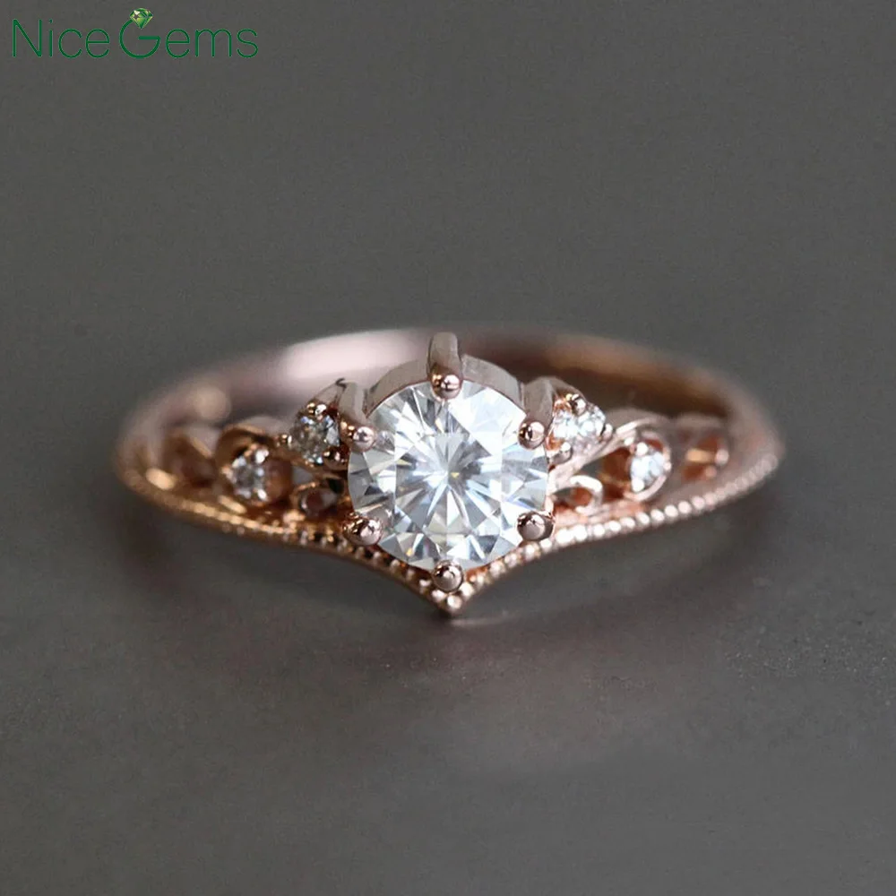 NiceGems 18K розовое золото Круглый Муассанит и натуральный бриллиант обручальное