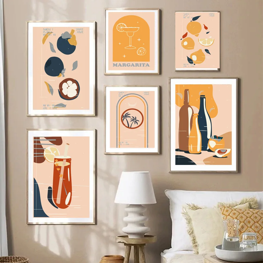 

Vintage Abstract Juice Cocktail Geometric Nordic Posters And Prints Wall Art Canvas Painting Wall Pictures For Living Room Decor