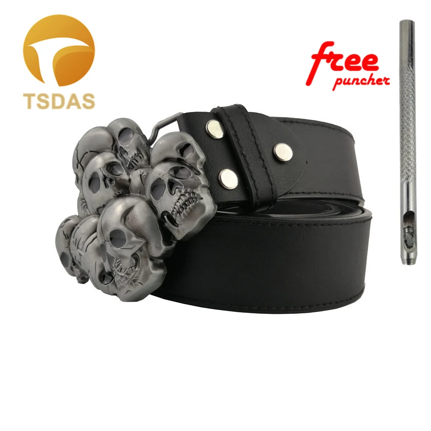 Модный мужской ковбойский ремень с пряжкой и черепом 4 см металлическим