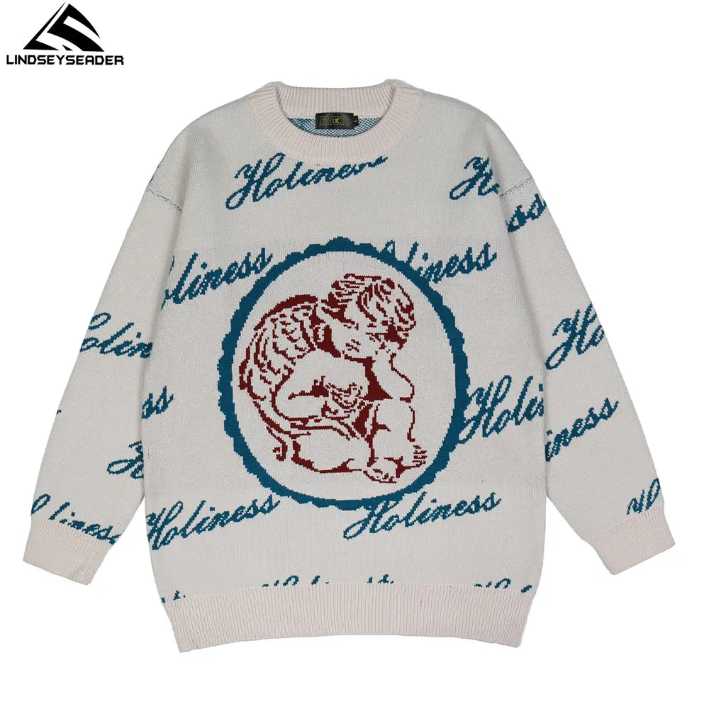 

Мужской пуловер с вышивкой и надписью, Трикотажный Свитер оверсайз в стиле Харадзюку, одежда для улицы, 2021