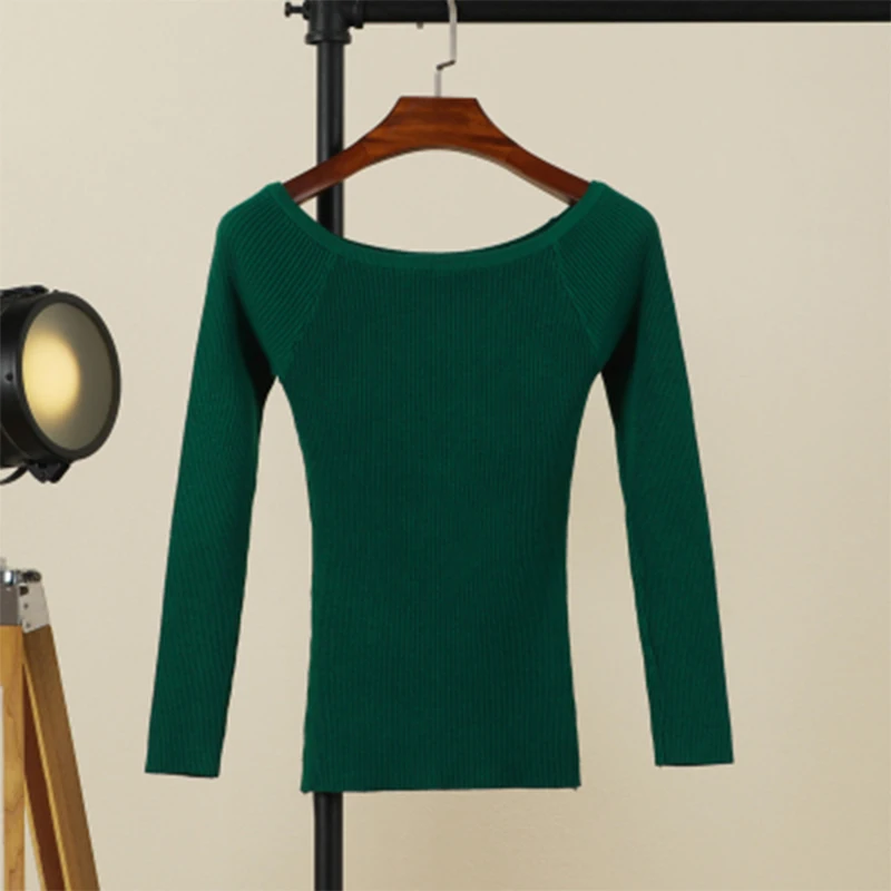 

2019 New spring autumn Sweater Female Knitting Pullovers Fashion One-neck Off Shoulder Sweater Long Sleeve Sweater Women cc1610