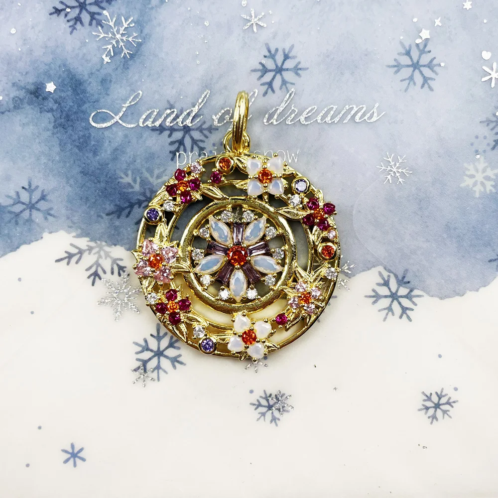 Подвеска венок амулет цветы золотого цвета из стерлингового серебра 925 пробы