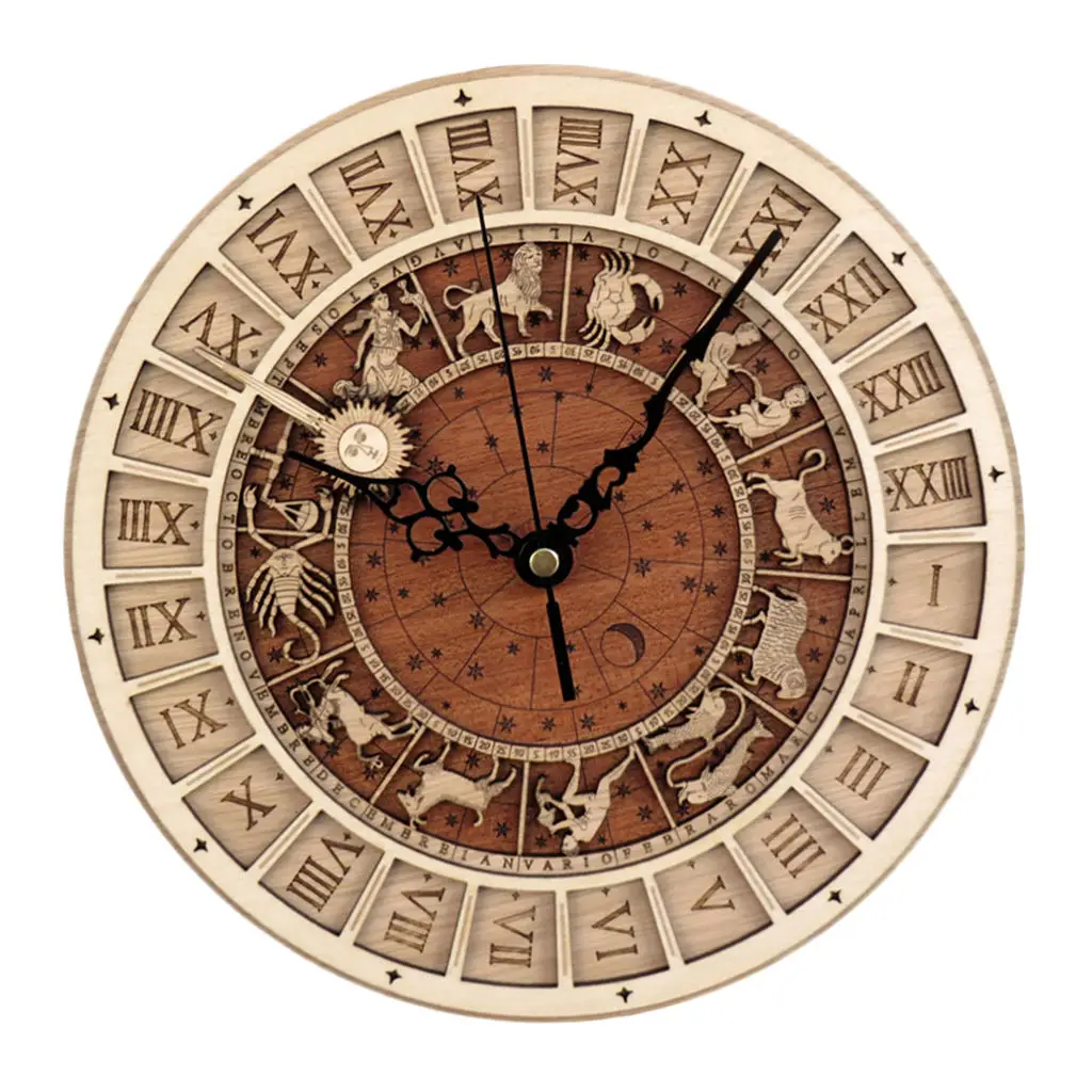 Venice Astronomical Wall Clock Retro Wooden Noiseless Number Wall Clock