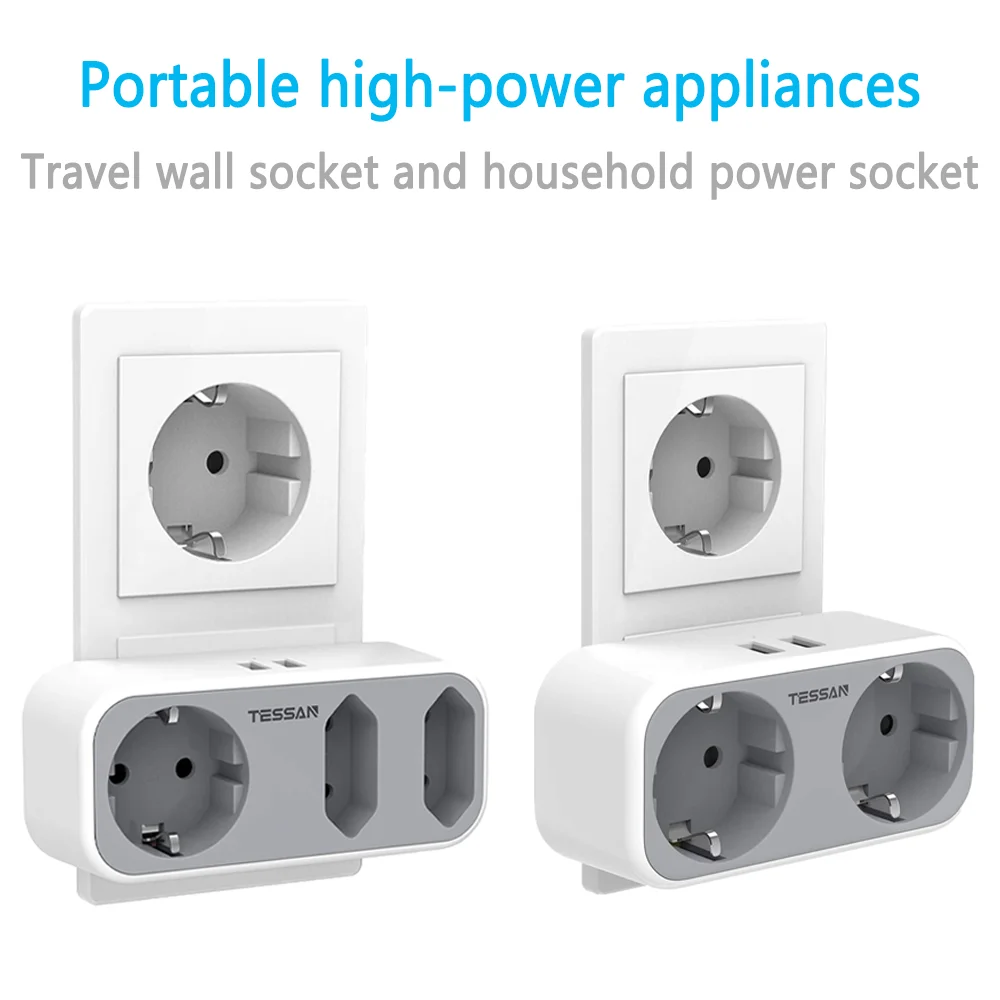 

TESSAN EU Plug Sockets Power Strip with 2 USB Ports 3 Outlets Wall Charger Adapter for Home Office Trave Type E/F
