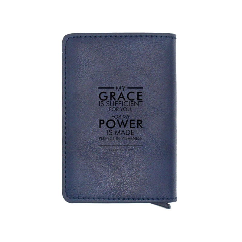 

Bible Quote"My Grace Is Sufficient For You..." Design Card Holder Wallets Men Women Rfid Leather Short Purse