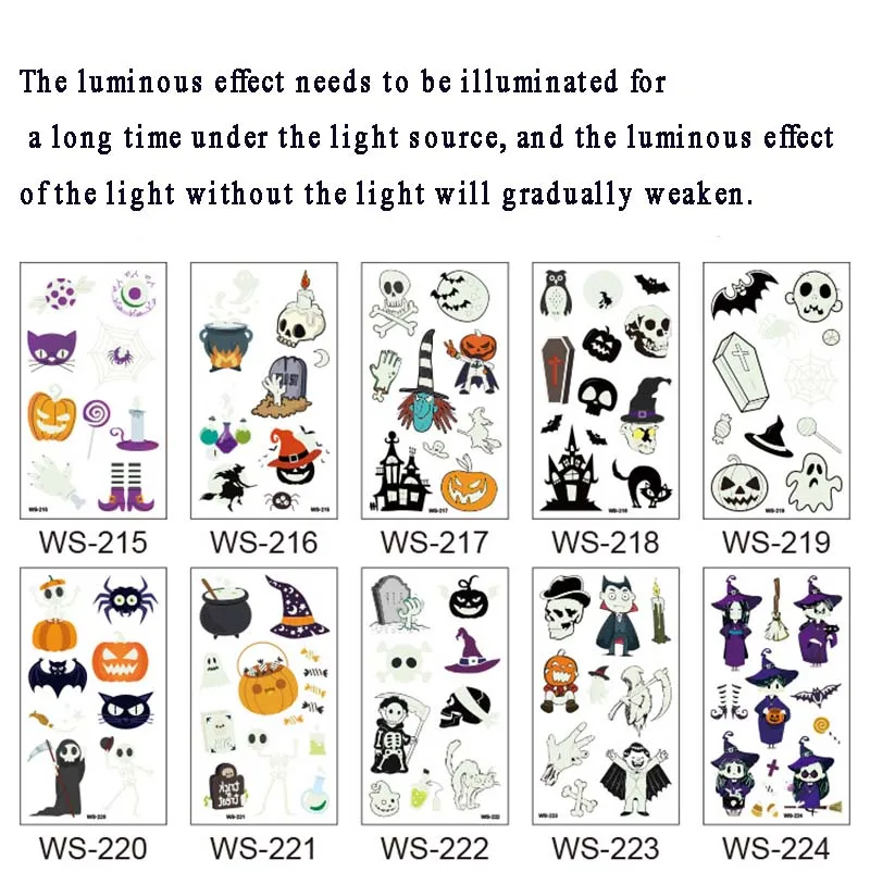 Хэллоуин светящаяся Татуировка Призрак для детей поддельные татуировки ведьмы