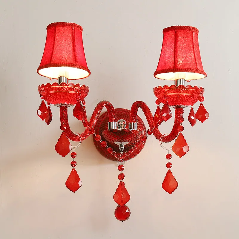 Европейская Хрустальная настенная лампа для гостиной красная двухсторонняя