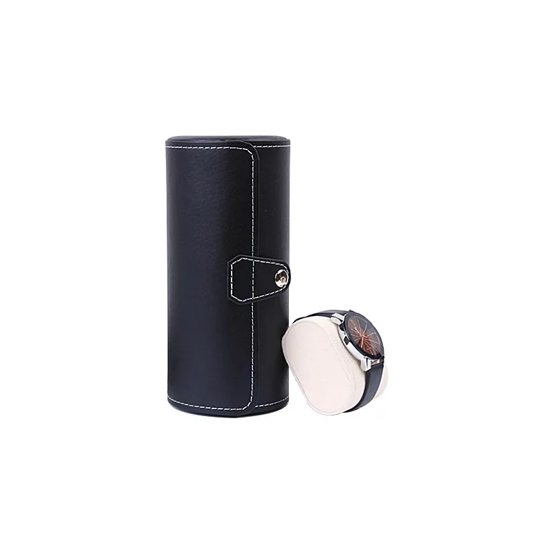 

3 slots luxury fashion women men round shaped pu leather watch box mini style watch case holder good gift 200803-19