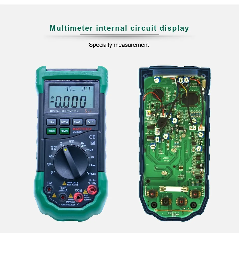 Mastech MS8229 5 в 1 автоматический Диапазон Цифровой мультиметр Многофункциональный Lux Уровень звука температура влажность тестер метр