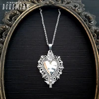 sacred heart necklace ex voto jewelry heart necklace gothic jewelry memento mori burning heart