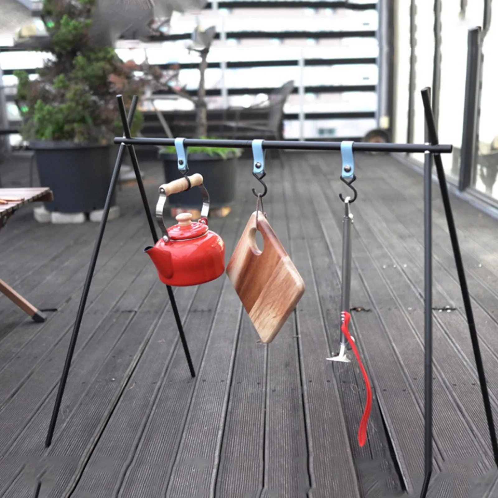 

3PCS Outdoor PU Hook 115x2CM Nylon Proof-Wear Metal Button Hanger Camping Hiking Picnic Hanging Rack Cookware Tableware Bag Hook