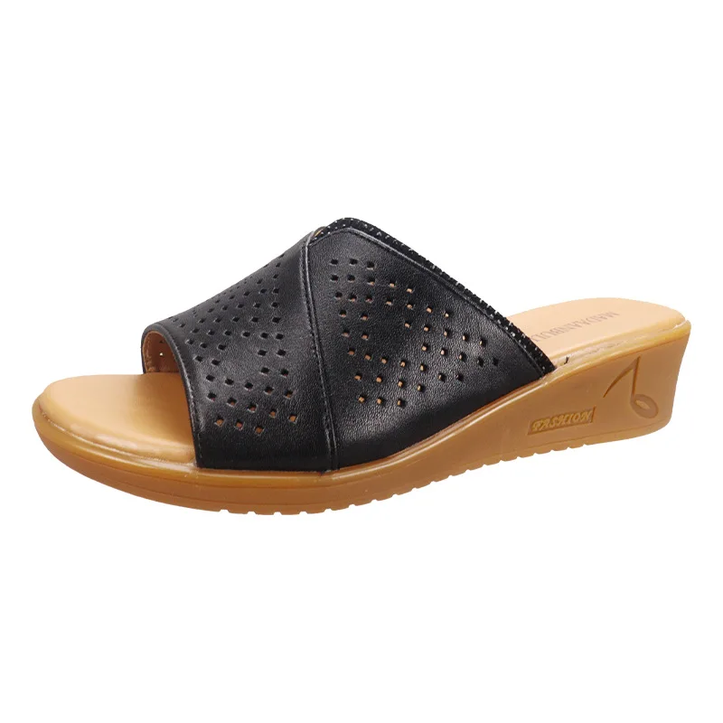 

Top leather fashion fashion women's sandals 2021 summer new leather women's shoes ox tendon slope heel slippers