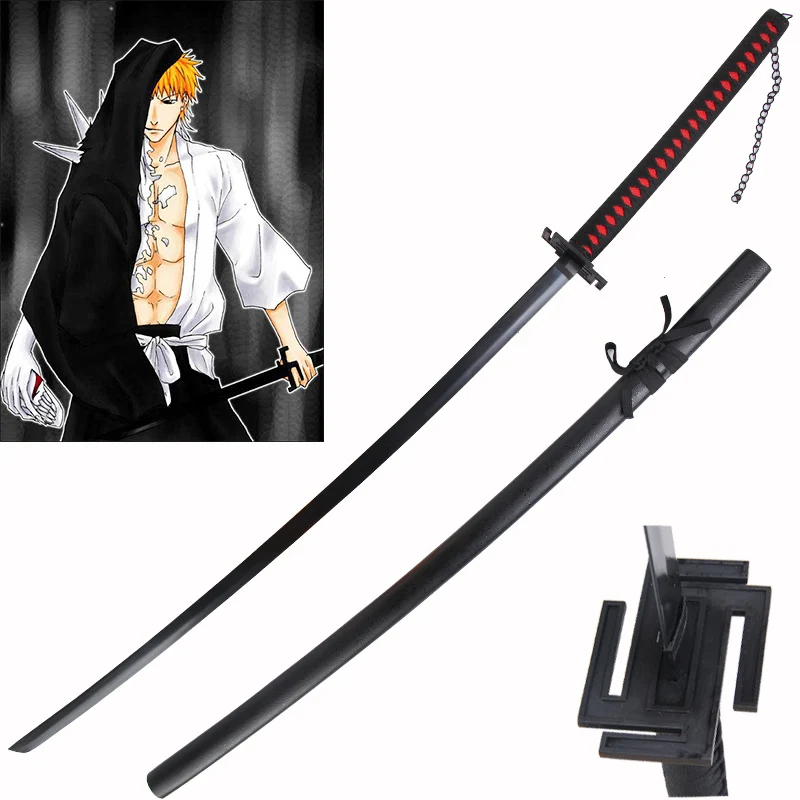 Japanese katana swords samurai 51 inch For Bleach Anime cosplay Zangetsu Kurosaki Ichigo sword real steel blade plating black