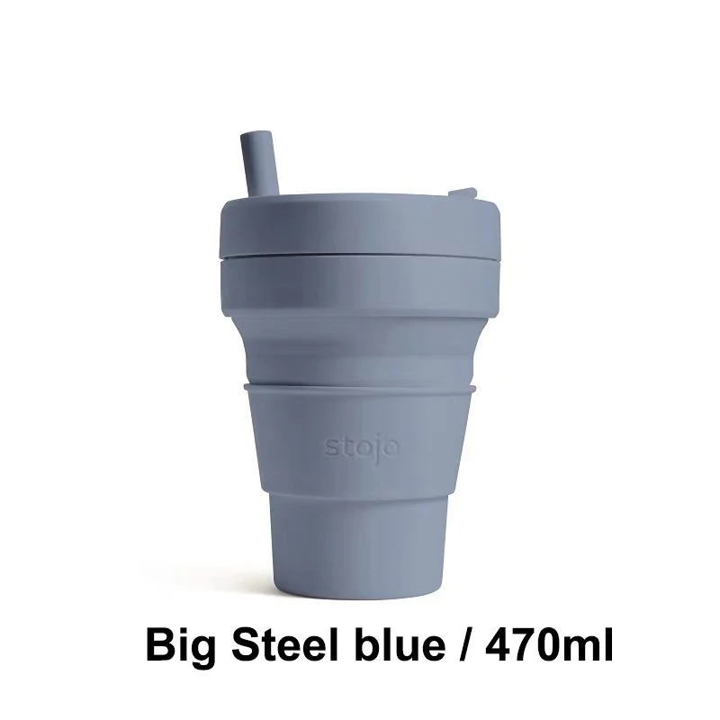 big steel blue 470ml STOJO CUP Складная Силиконовая портативная силиконовая кофейная чашка многофункциональная Складная силиконовая чашка для офиса и путешествий - Цвет: big steel blue 470ml