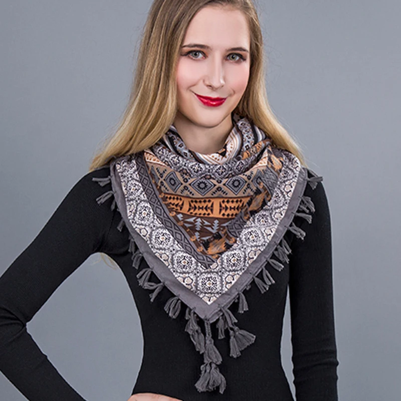 2019 Модный женский шарф Большие шали цветочный принт этнический треугольник
