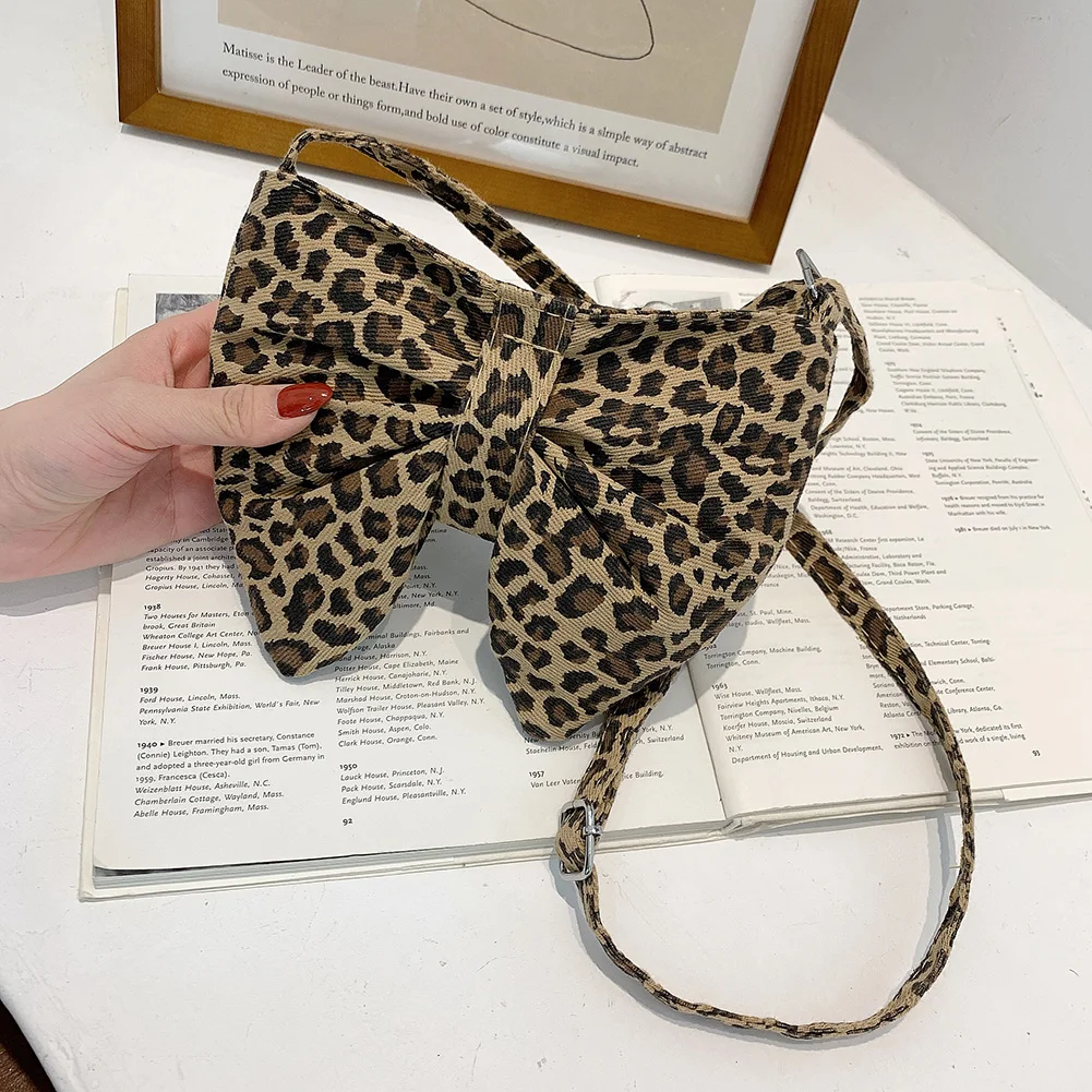 

Chic Women Animal Pattern Shoulder Pouch All-match Canvas Bowknot Crossbody Pouch Casual Ladies Small Purse Shopping Purse
