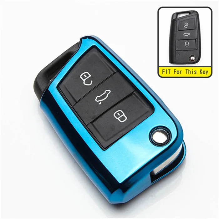 Blue ТПУ автомобильный чехол для ключей для Skoda Octavia 2 Fabia 3 Rapid Karoq Kodiaq Superb чехол для защиты ключей брелок Стайлинг - Название цвета: Blue